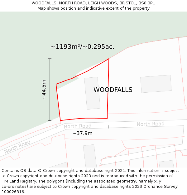 WOODFALLS, NORTH ROAD, LEIGH WOODS, BRISTOL, BS8 3PL: Plot and title map