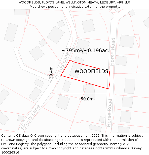 WOODFIELDS, FLOYDS LANE, WELLINGTON HEATH, LEDBURY, HR8 1LR: Plot and title map