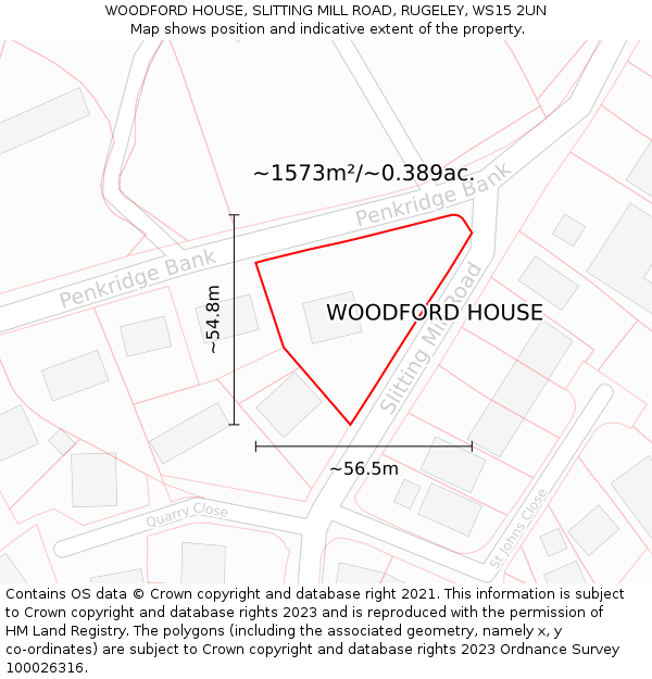 WOODFORD HOUSE, SLITTING MILL ROAD, RUGELEY, WS15 2UN: Plot and title map