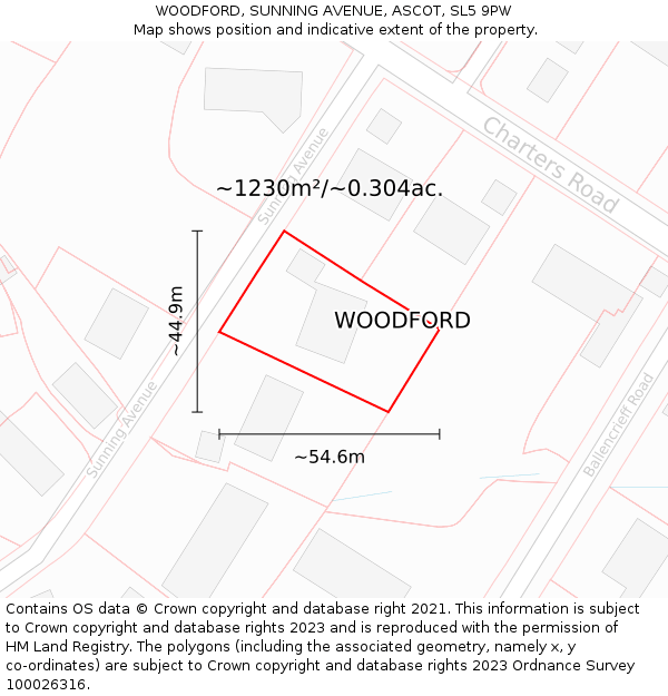 WOODFORD, SUNNING AVENUE, ASCOT, SL5 9PW: Plot and title map