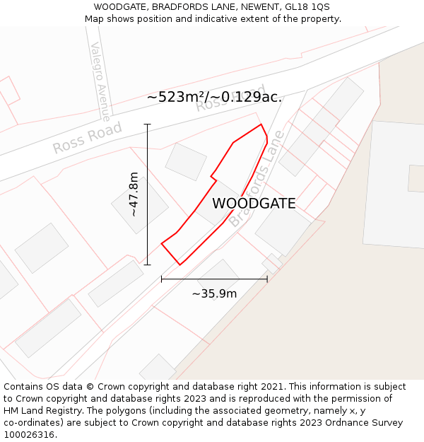 WOODGATE, BRADFORDS LANE, NEWENT, GL18 1QS: Plot and title map