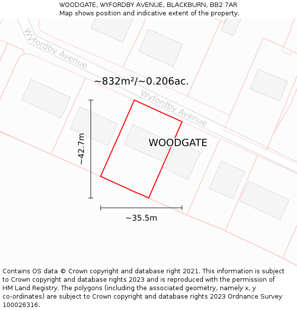 WOODGATE, WYFORDBY AVENUE, BLACKBURN, BB2 7AR: Plot and title map