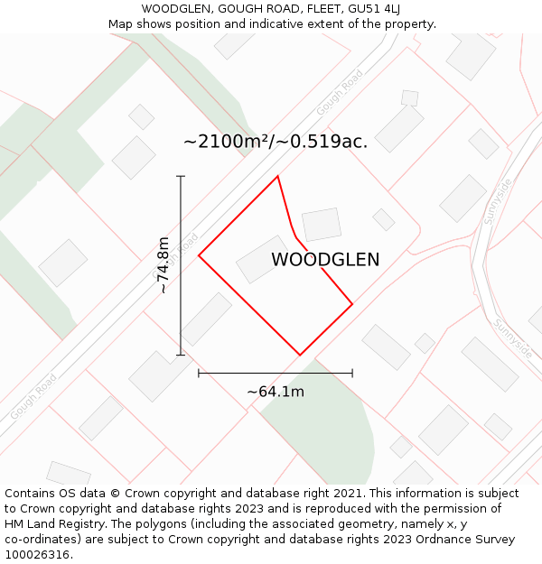 WOODGLEN, GOUGH ROAD, FLEET, GU51 4LJ: Plot and title map