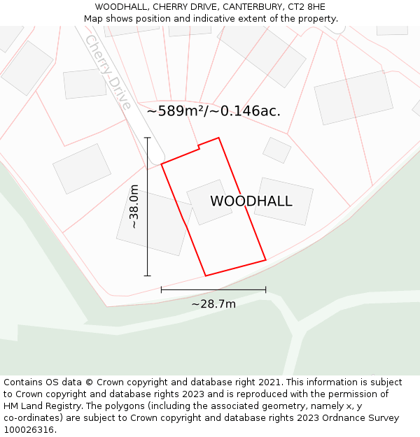WOODHALL, CHERRY DRIVE, CANTERBURY, CT2 8HE: Plot and title map