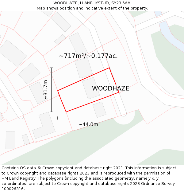 WOODHAZE, LLANRHYSTUD, SY23 5AA: Plot and title map