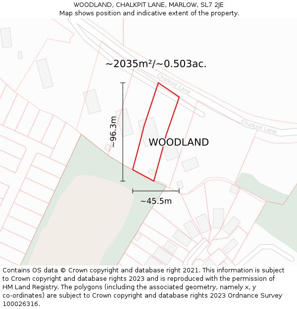 WOODLAND, CHALKPIT LANE, MARLOW, SL7 2JE: Plot and title map