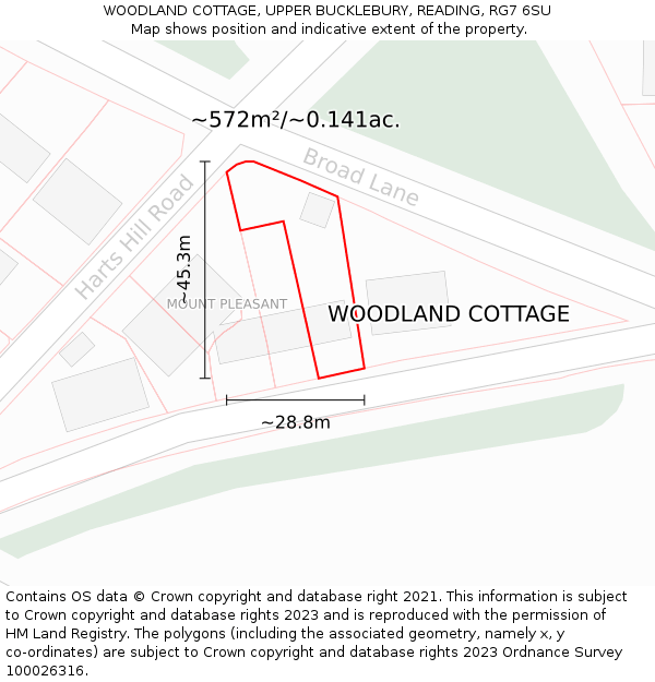 WOODLAND COTTAGE, UPPER BUCKLEBURY, READING, RG7 6SU: Plot and title map