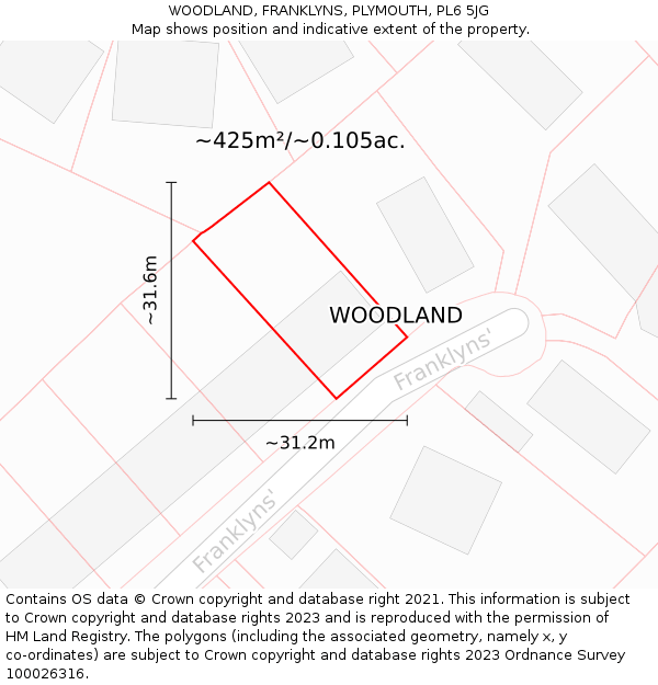 WOODLAND, FRANKLYNS, PLYMOUTH, PL6 5JG: Plot and title map
