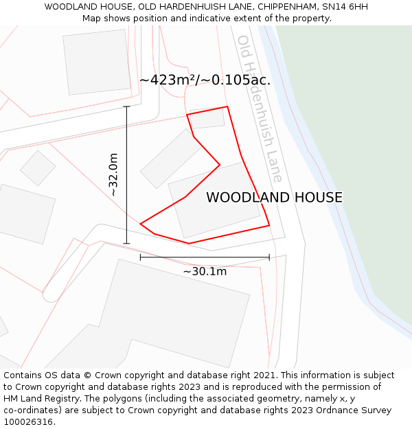 WOODLAND HOUSE, OLD HARDENHUISH LANE, CHIPPENHAM, SN14 6HH: Plot and title map