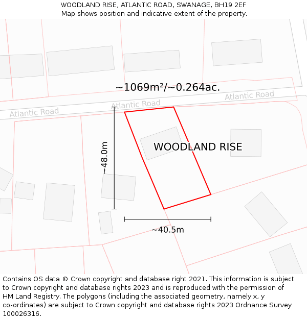 WOODLAND RISE, ATLANTIC ROAD, SWANAGE, BH19 2EF: Plot and title map