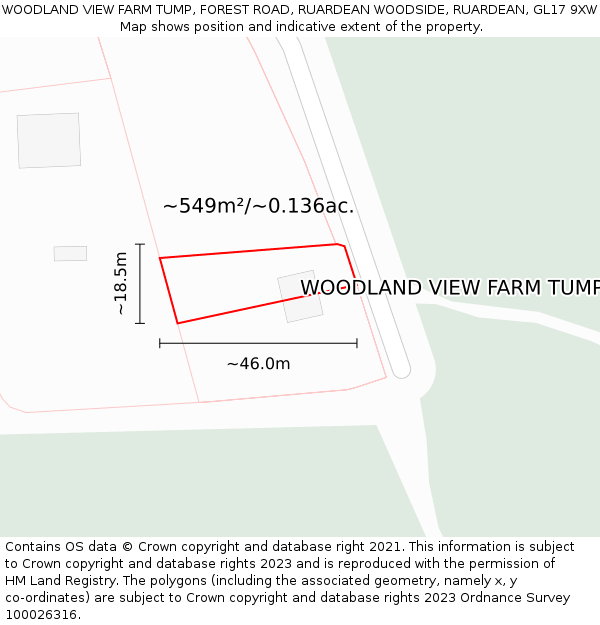 WOODLAND VIEW FARM TUMP, FOREST ROAD, RUARDEAN WOODSIDE, RUARDEAN, GL17 9XW: Plot and title map