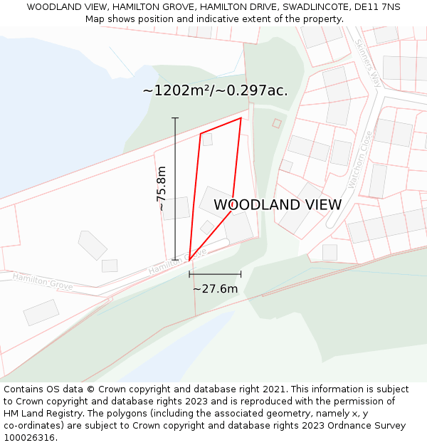 WOODLAND VIEW, HAMILTON GROVE, HAMILTON DRIVE, SWADLINCOTE, DE11 7NS: Plot and title map