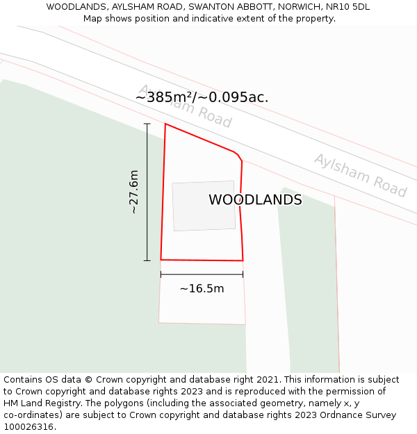 WOODLANDS, AYLSHAM ROAD, SWANTON ABBOTT, NORWICH, NR10 5DL: Plot and title map