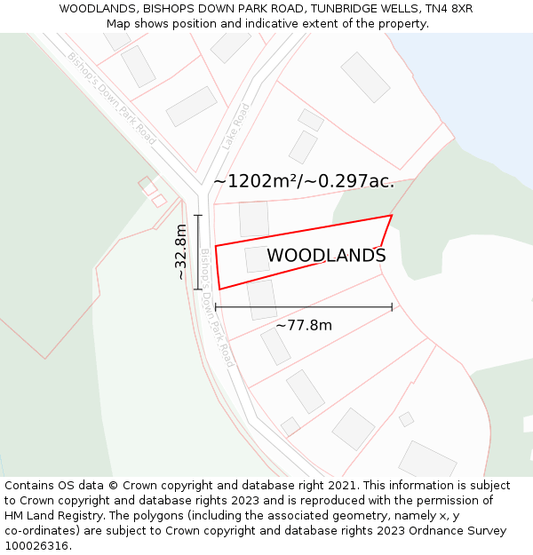 WOODLANDS, BISHOPS DOWN PARK ROAD, TUNBRIDGE WELLS, TN4 8XR: Plot and title map