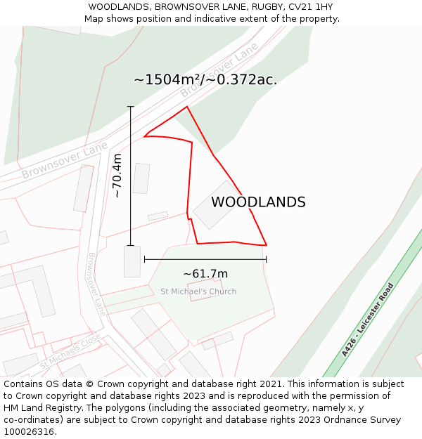 WOODLANDS, BROWNSOVER LANE, RUGBY, CV21 1HY: Plot and title map