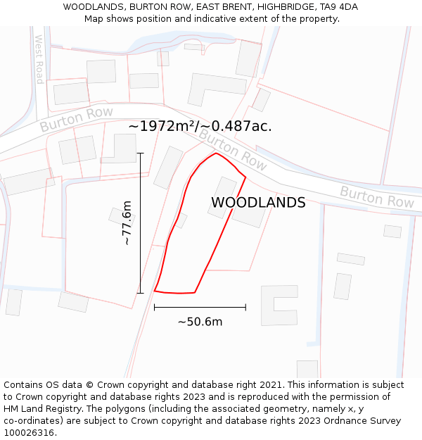 WOODLANDS, BURTON ROW, EAST BRENT, HIGHBRIDGE, TA9 4DA: Plot and title map