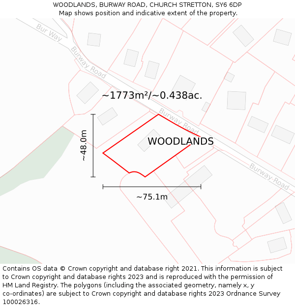 WOODLANDS, BURWAY ROAD, CHURCH STRETTON, SY6 6DP: Plot and title map