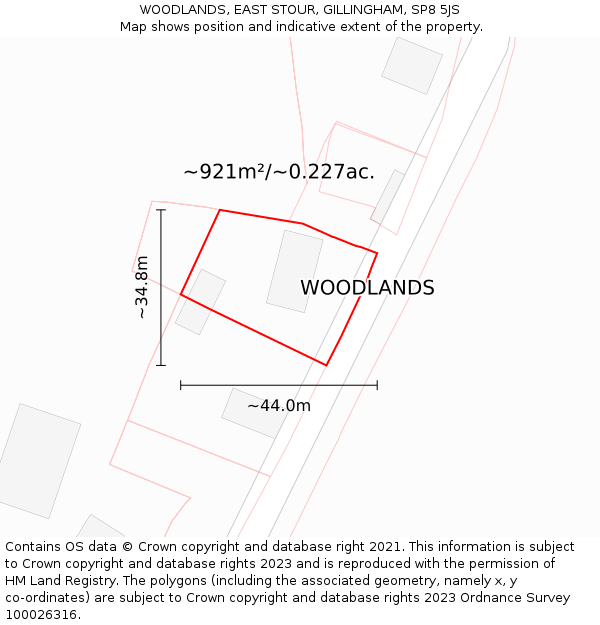 WOODLANDS, EAST STOUR, GILLINGHAM, SP8 5JS: Plot and title map