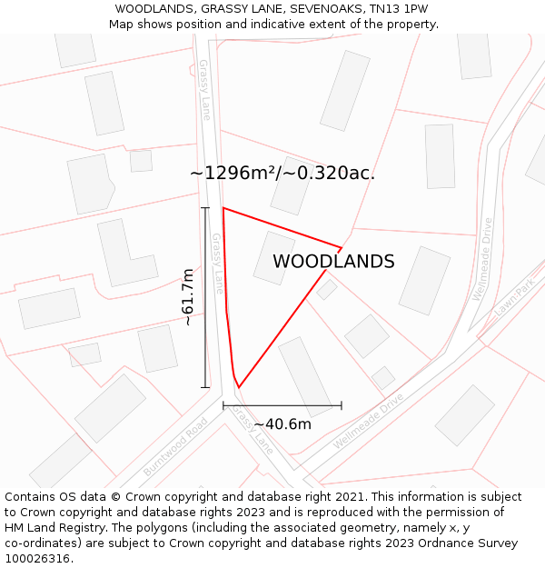 WOODLANDS, GRASSY LANE, SEVENOAKS, TN13 1PW: Plot and title map