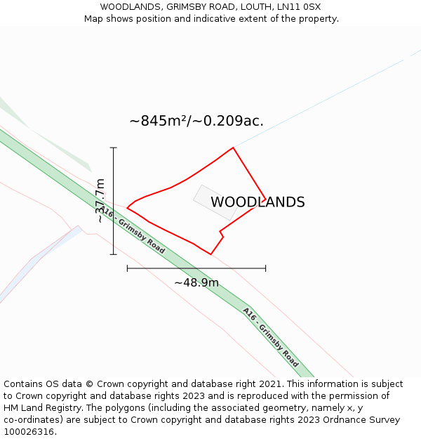 WOODLANDS, GRIMSBY ROAD, LOUTH, LN11 0SX: Plot and title map