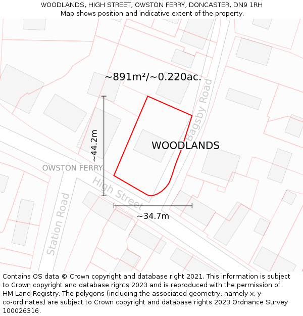 WOODLANDS, HIGH STREET, OWSTON FERRY, DONCASTER, DN9 1RH: Plot and title map