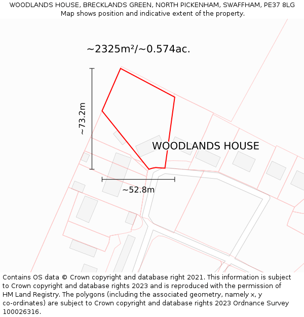 WOODLANDS HOUSE, BRECKLANDS GREEN, NORTH PICKENHAM, SWAFFHAM, PE37 8LG: Plot and title map