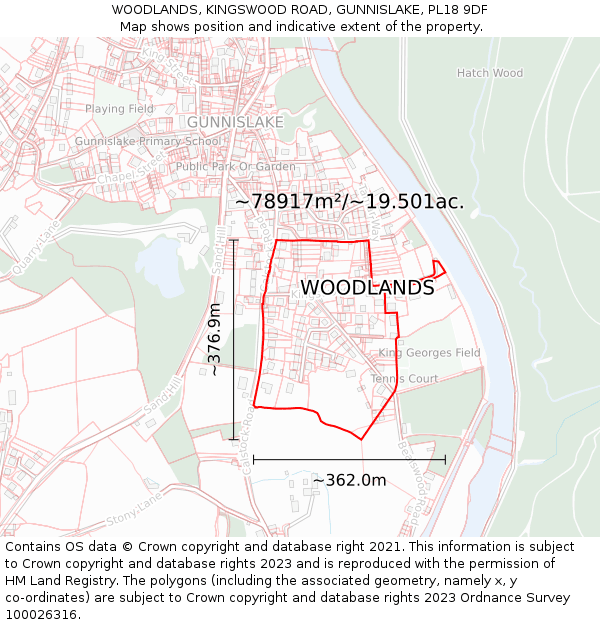 WOODLANDS, KINGSWOOD ROAD, GUNNISLAKE, PL18 9DF: Plot and title map