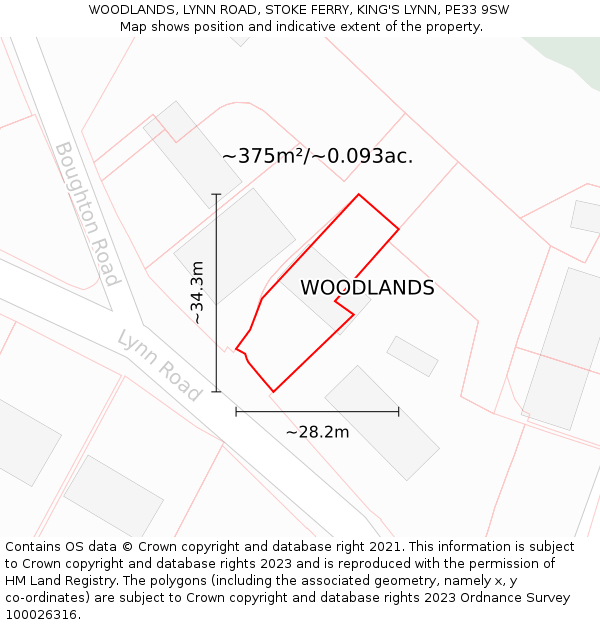 WOODLANDS, LYNN ROAD, STOKE FERRY, KING'S LYNN, PE33 9SW: Plot and title map