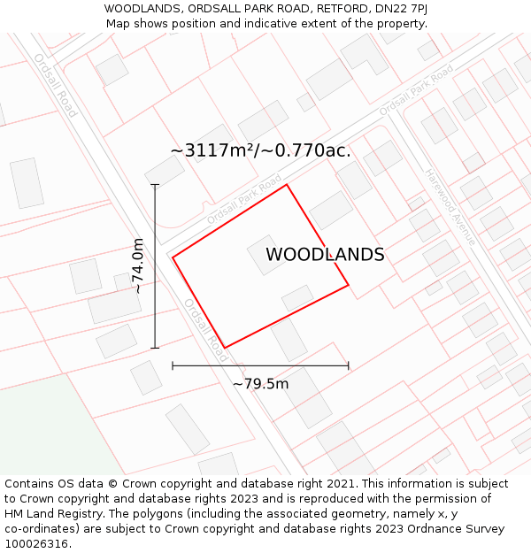WOODLANDS, ORDSALL PARK ROAD, RETFORD, DN22 7PJ: Plot and title map