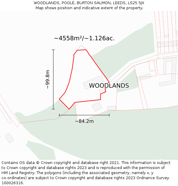 WOODLANDS, POOLE, BURTON SALMON, LEEDS, LS25 5JX: Plot and title map