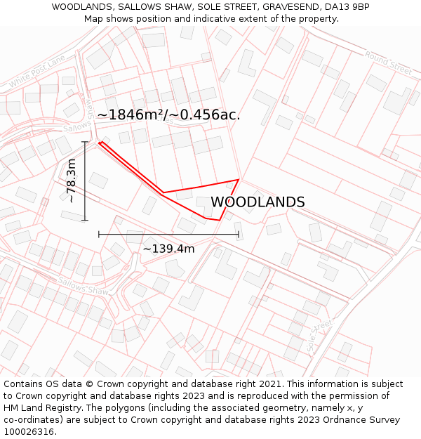 WOODLANDS, SALLOWS SHAW, SOLE STREET, GRAVESEND, DA13 9BP: Plot and title map