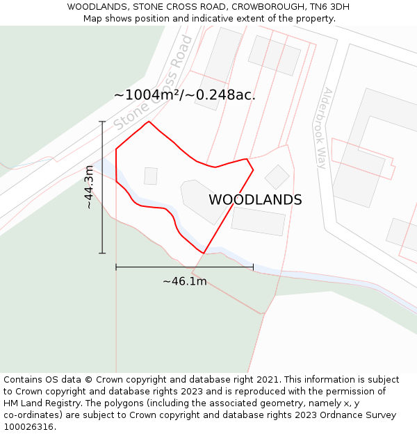 WOODLANDS, STONE CROSS ROAD, CROWBOROUGH, TN6 3DH: Plot and title map