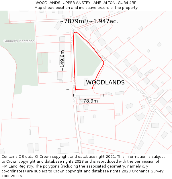 WOODLANDS, UPPER ANSTEY LANE, ALTON, GU34 4BP: Plot and title map