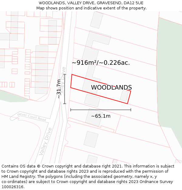 WOODLANDS, VALLEY DRIVE, GRAVESEND, DA12 5UE: Plot and title map