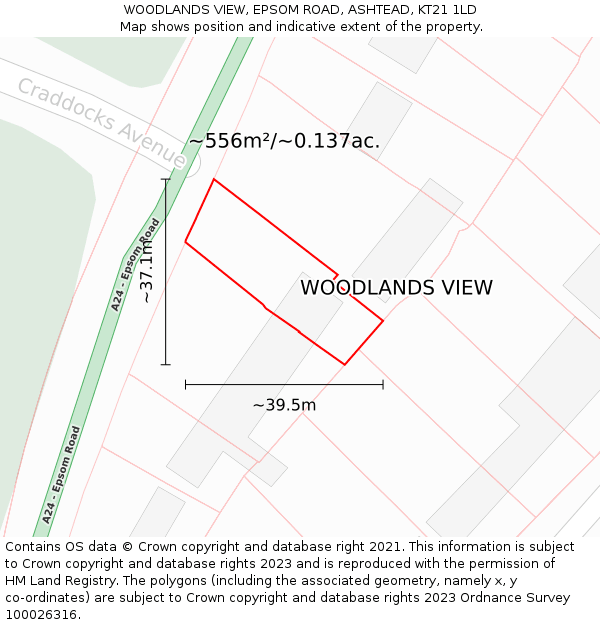 WOODLANDS VIEW, EPSOM ROAD, ASHTEAD, KT21 1LD: Plot and title map