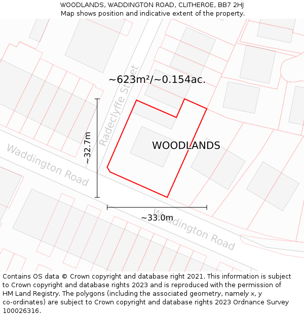 WOODLANDS, WADDINGTON ROAD, CLITHEROE, BB7 2HJ: Plot and title map