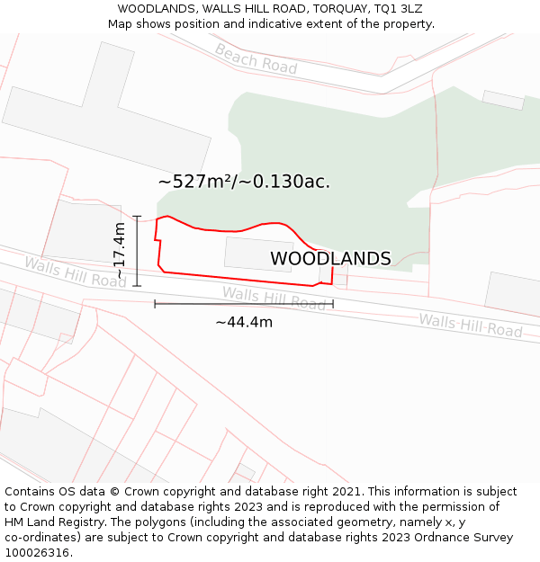 WOODLANDS, WALLS HILL ROAD, TORQUAY, TQ1 3LZ: Plot and title map