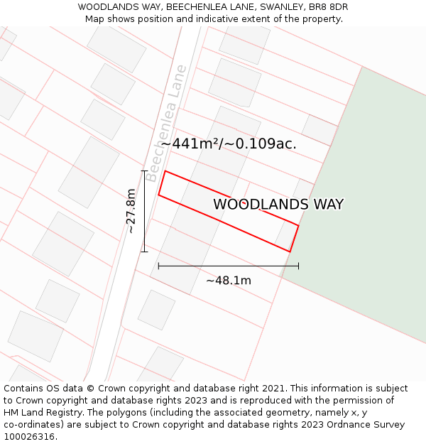 WOODLANDS WAY, BEECHENLEA LANE, SWANLEY, BR8 8DR: Plot and title map