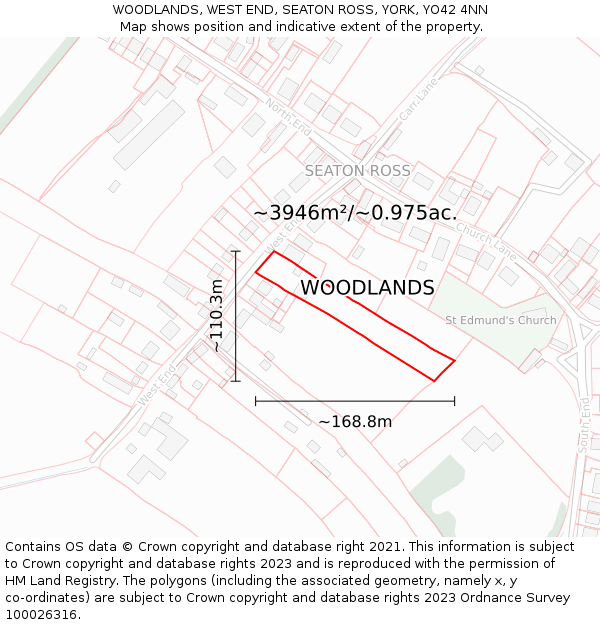 WOODLANDS, WEST END, SEATON ROSS, YORK, YO42 4NN: Plot and title map