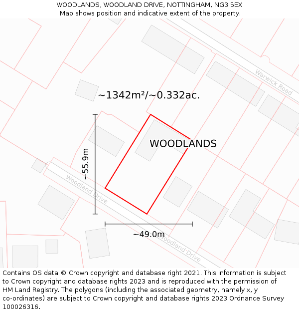 WOODLANDS, WOODLAND DRIVE, NOTTINGHAM, NG3 5EX: Plot and title map