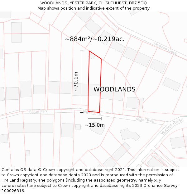 WOODLANDS, YESTER PARK, CHISLEHURST, BR7 5DQ: Plot and title map