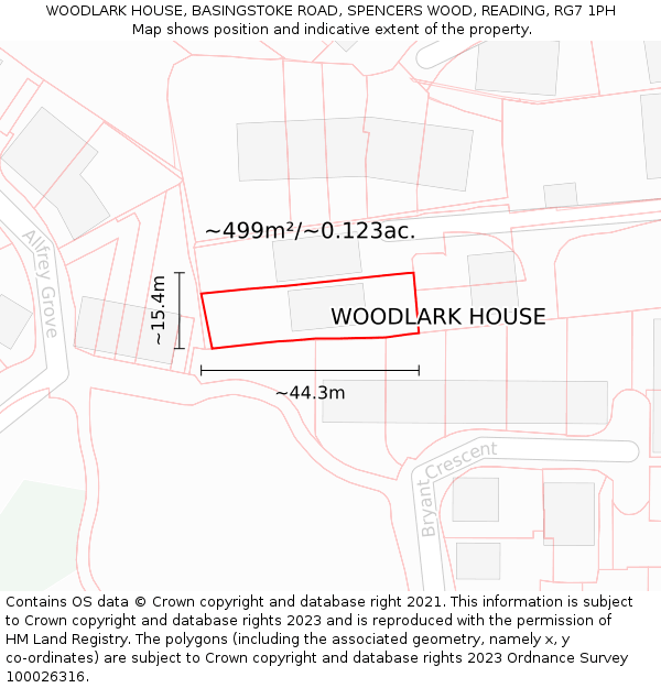 WOODLARK HOUSE, BASINGSTOKE ROAD, SPENCERS WOOD, READING, RG7 1PH: Plot and title map