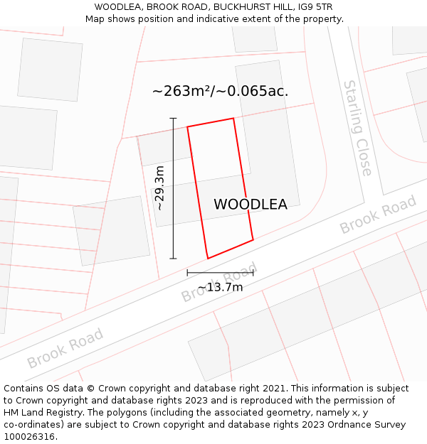 WOODLEA, BROOK ROAD, BUCKHURST HILL, IG9 5TR: Plot and title map