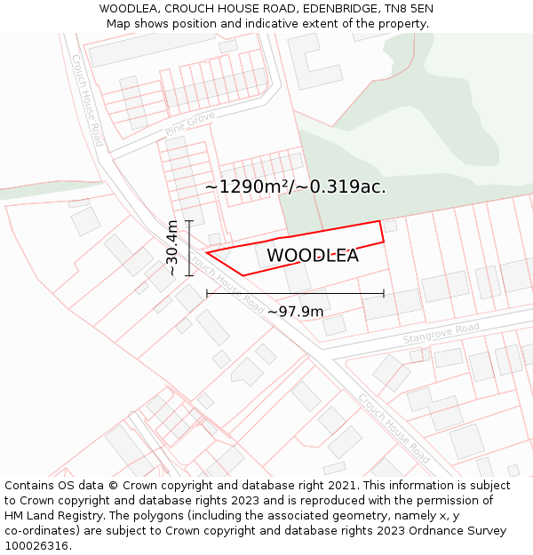 WOODLEA, CROUCH HOUSE ROAD, EDENBRIDGE, TN8 5EN: Plot and title map