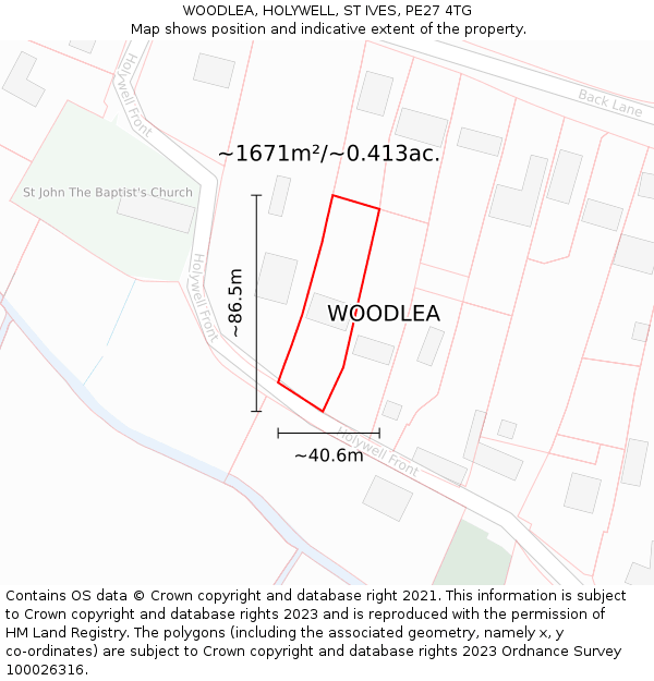 WOODLEA, HOLYWELL, ST IVES, PE27 4TG: Plot and title map