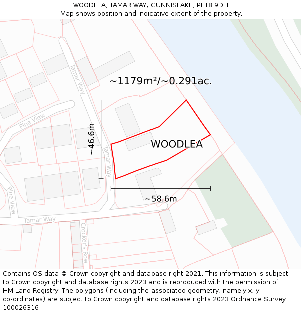 WOODLEA, TAMAR WAY, GUNNISLAKE, PL18 9DH: Plot and title map