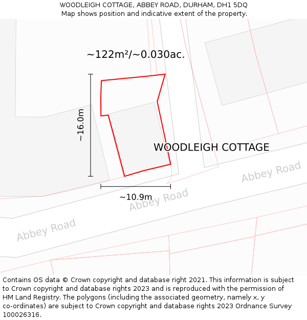 WOODLEIGH COTTAGE, ABBEY ROAD, DURHAM, DH1 5DQ: Plot and title map