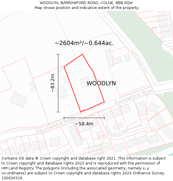WOODLYN, BARROWFORD ROAD, COLNE, BB8 9QW: Plot and title map