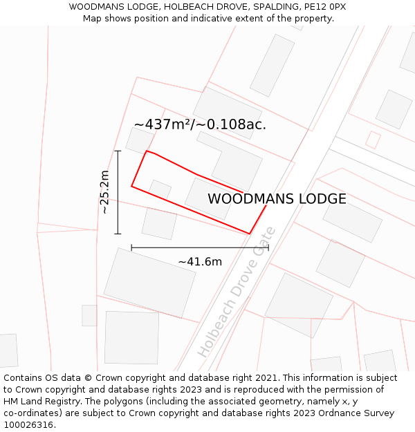 WOODMANS LODGE, HOLBEACH DROVE, SPALDING, PE12 0PX: Plot and title map