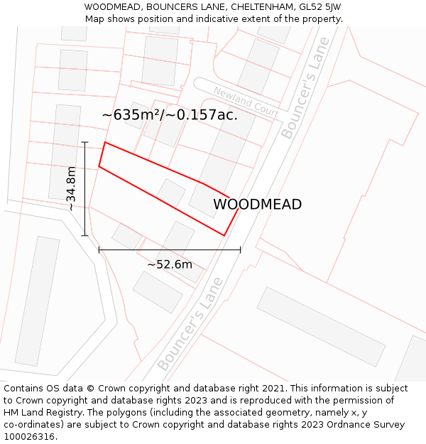 WOODMEAD, BOUNCERS LANE, CHELTENHAM, GL52 5JW: Plot and title map
